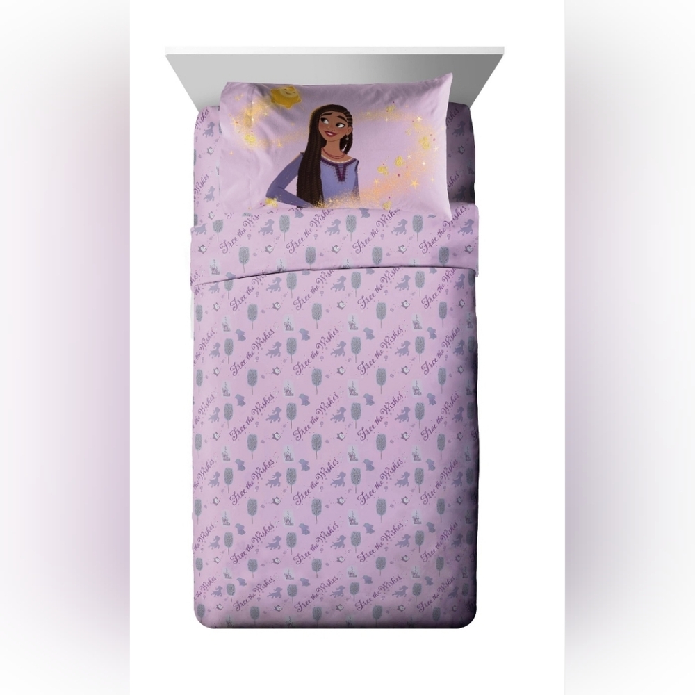 Disney Wish Kids' 3-Piece Twin Sheet Set, Microfiber,Purple Princess Bedding Set